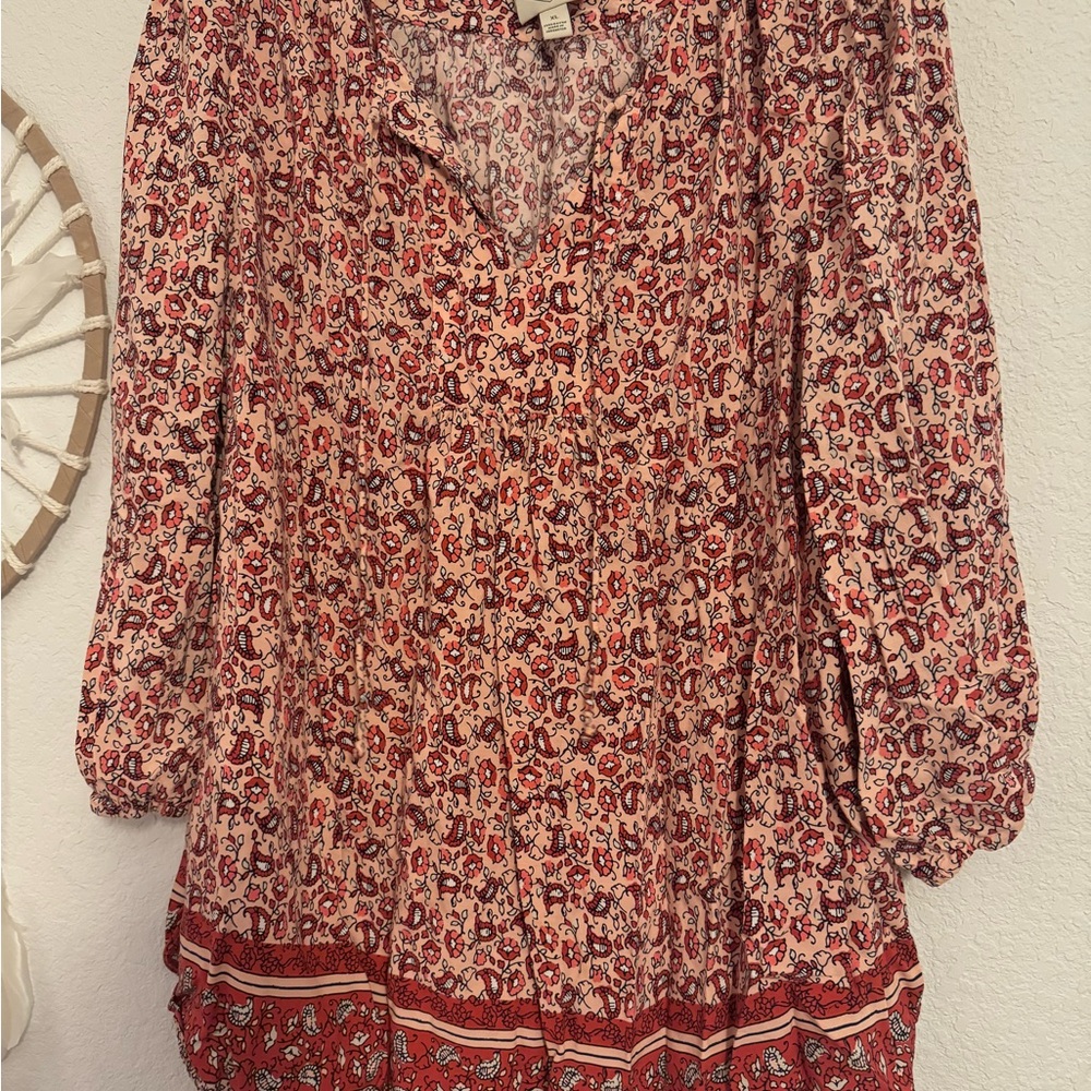 St. John's Bay Red Puff Sleeve Blouse with Ruffled Style